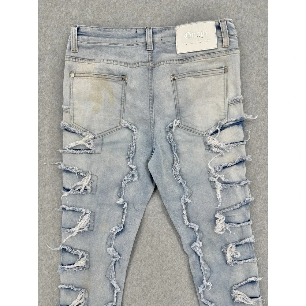 Guapi Stacked Flare Distressed Jeans Light Wash Men's Size 32